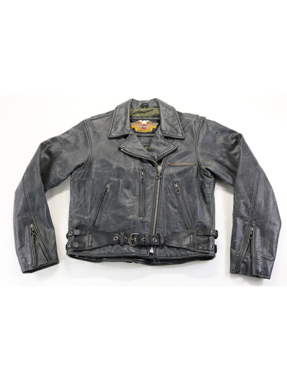 harley davidson distressed leather jacket M black double breasted insulated warm